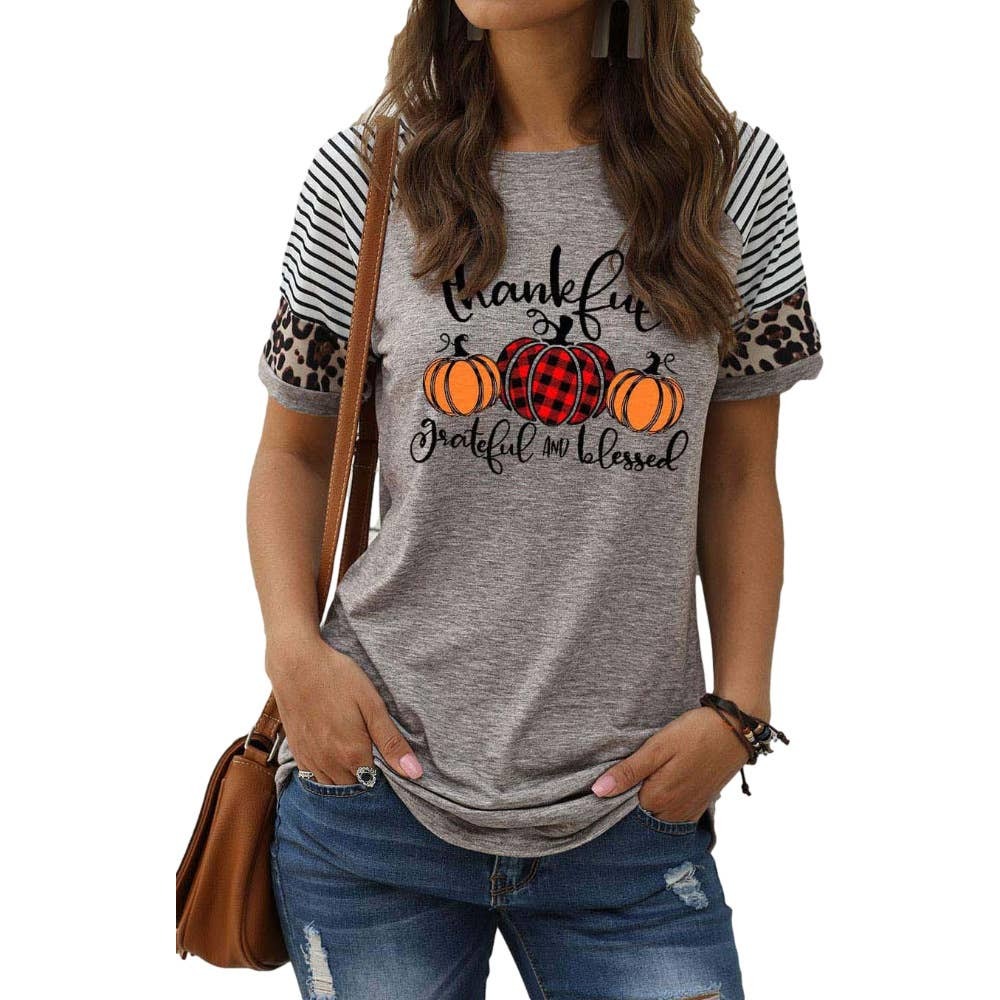 Gray Fall Short Sleeve Tee "Thankful, Grateful, and Blessed" Sz Sm‎ NWOT